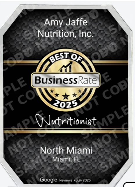 BusinessRate Best of 2025 Nutritionist recognition for Amy Jaffe Nutrition